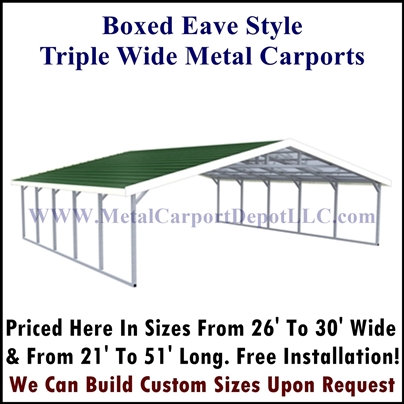Boxed Eave Style Triple Wide Metal Carports
